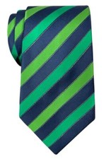 Three-Colour Stripe Woven Microfiber Men's Tie One Size Navy Blue and Green