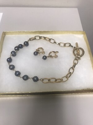 Ellen Tracy Choker-Style Black Iridescent Pearl Necklace Earing