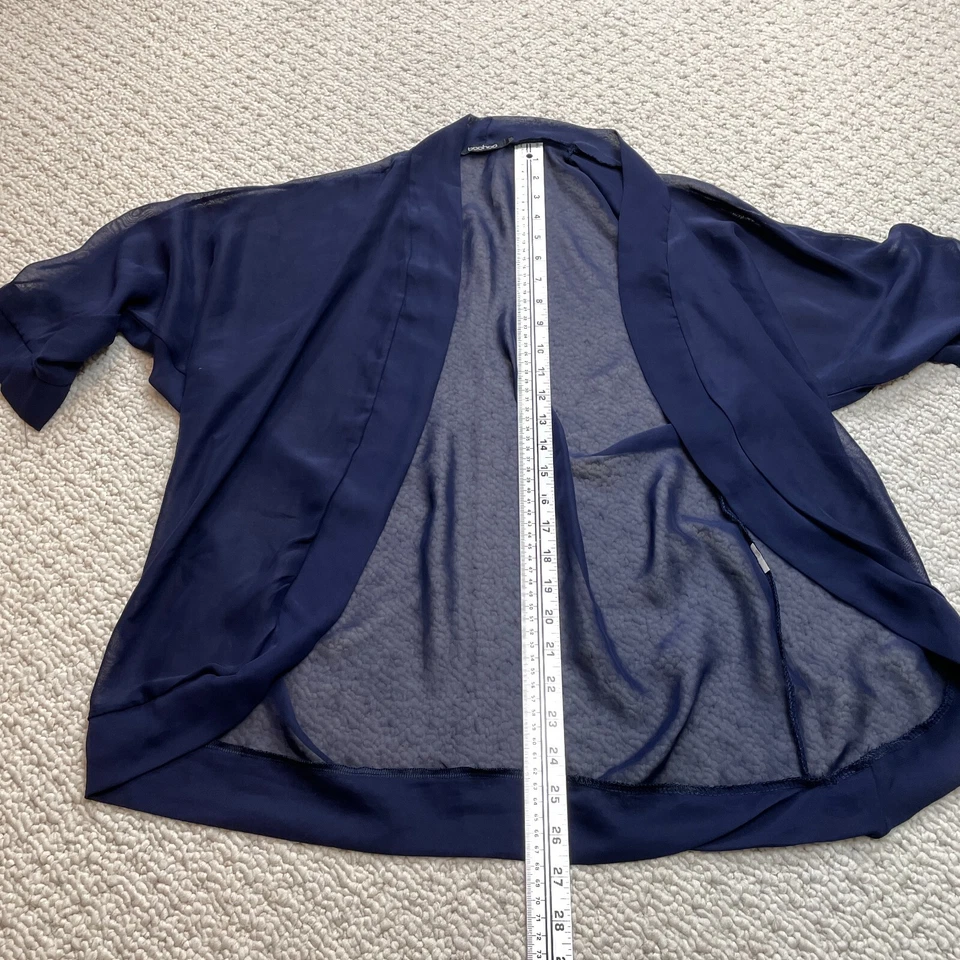 Boohoo Kimono Top Womens Small Open Front Sheer 3/4 Sleeve Navy Blue Shirt Light - Image 3 of 4