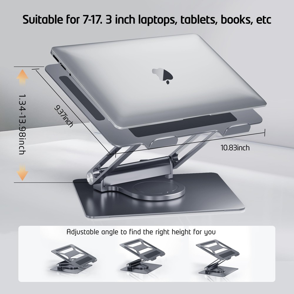 Adjustable Aluminum Laptop Stand with Dual USB-C and USB-A Ports for Desk Adjustable Aluminum Laptop Stand with Dual USB-C and USB-A Ports for Desk