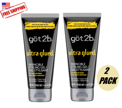 2 PACK Got2b Ultra Glued Invincible Styling Hair Gel, 6 oz