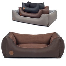 Hundebett 3 Größen Hundekissen Hundesofa Hundekorb Leder schwarz braun grau 