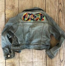 Girls Cat and Jack Denim Jean Jacket Size XS 4/5 Embroidered Awesome