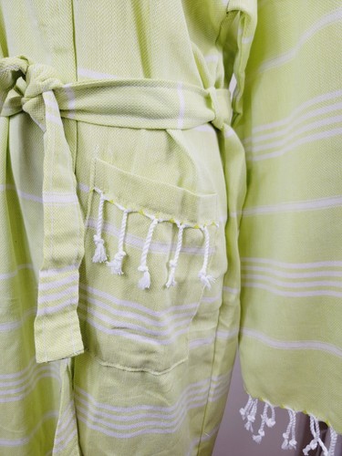 Luxury Bathrobe Unisex Thick Cotton Pockets Kimono Turkish Towel, Hand loom Robe - Picture 9 of 12