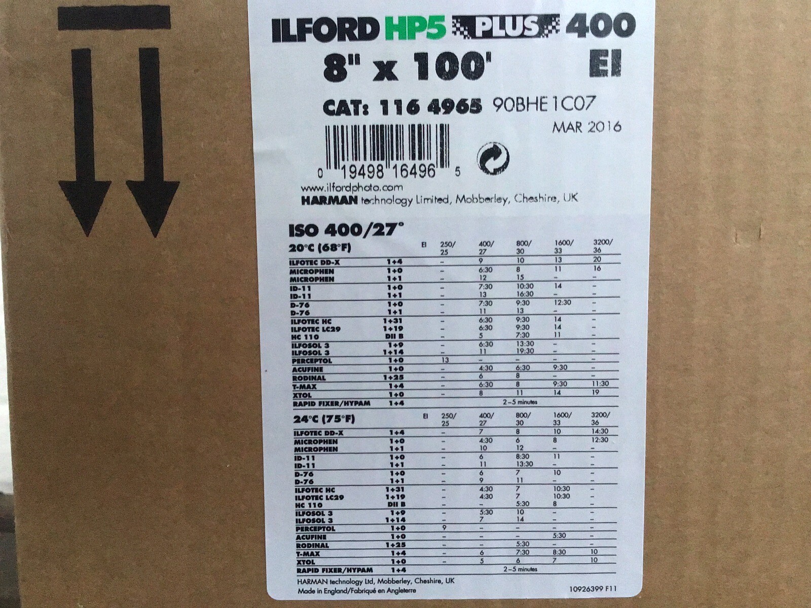 8" x 100' Bulk Roll Ilford ULF HP5 Plus B&W film ISO 400 1164965