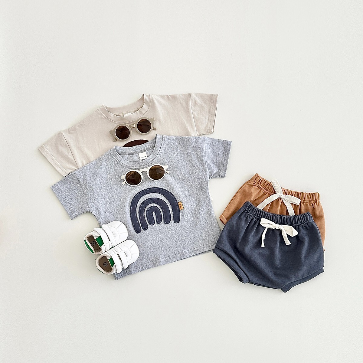 Rainbow Patchwork T-Shirt and Shorts Set for Baby Boys Girls 2Pcs