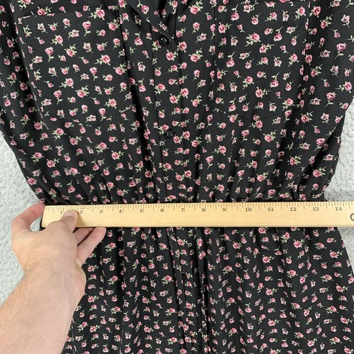 Women’s Button Up Blouse XL Floral Print Black Textured Smocked Pie In The Sky - Picture 8 of 11