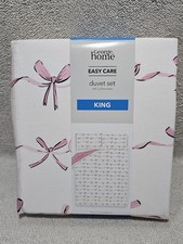 Pink White Bows Reversible Duvet Cover Set King-size Brand New
