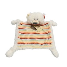 Demdaco Baby Lovey Plush White Bear Blanket With Striped Front 12"