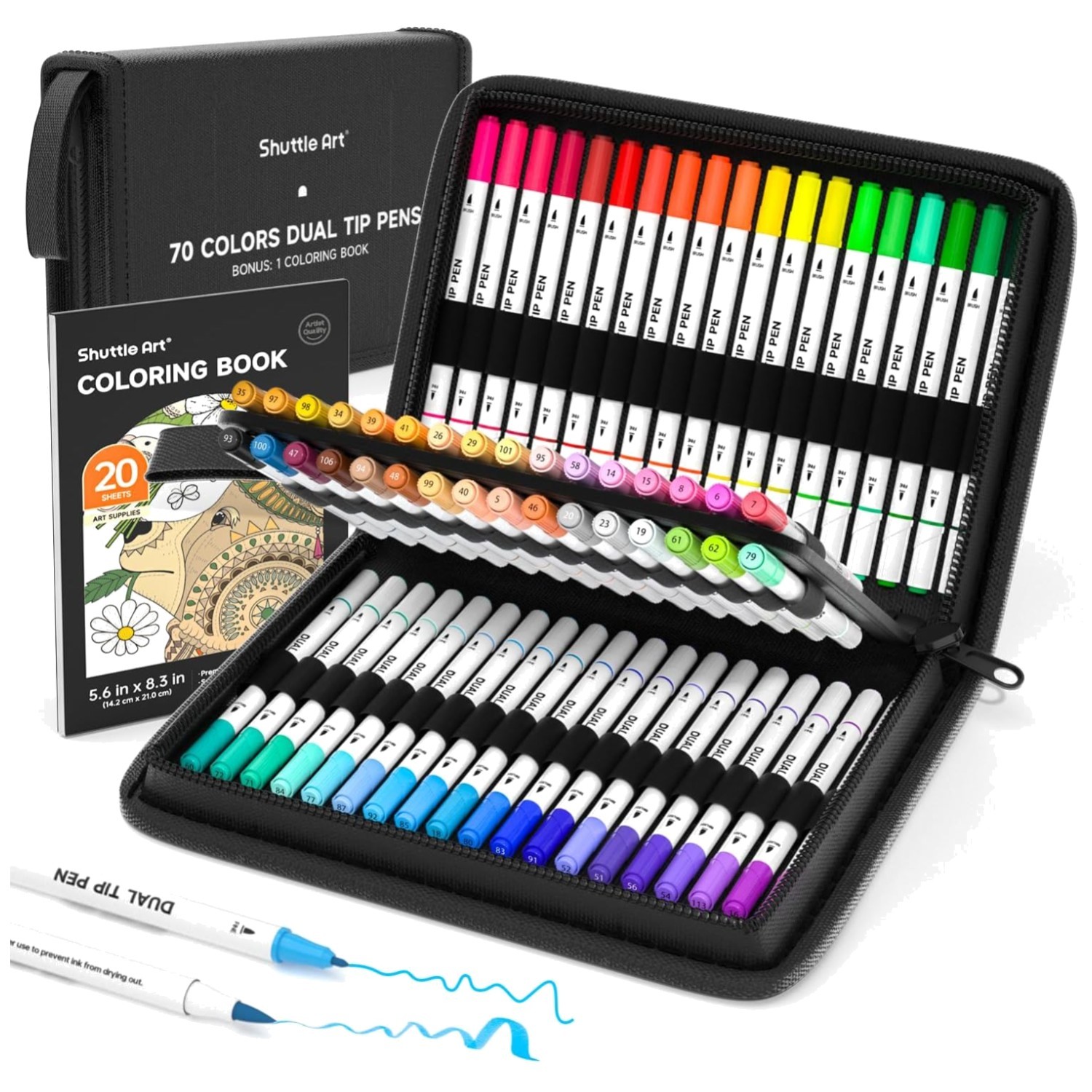 Calligraphy and Coloring Dual Tip Markers, 70-Pack