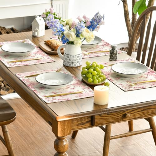 Floral Cherry Blossoms Branches Spring Placemats Set of 4, 12x18 Inch ...