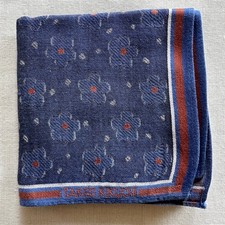 VTG Handkerchief Blue Fabric Woven Geometric Floral Pattern Pocket Square 18" K1
