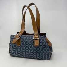 Nine West Shoulder Bag Blue Grey Geometric Square Pattern Tan Trim Satchel