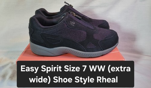 New in Box Easy Spirit Sneakers 7 WW Extra Wide – Lace Free Zip Up Dark Blue NWT