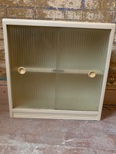 White Fleetway 1950s Kitchen Wall Unit Cabinet with Reeded Glass Sliding Doors