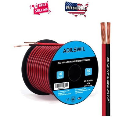 Flexible 50FT 16AWG Speaker Wire Red Black CCA Low Loss for DC Connections
