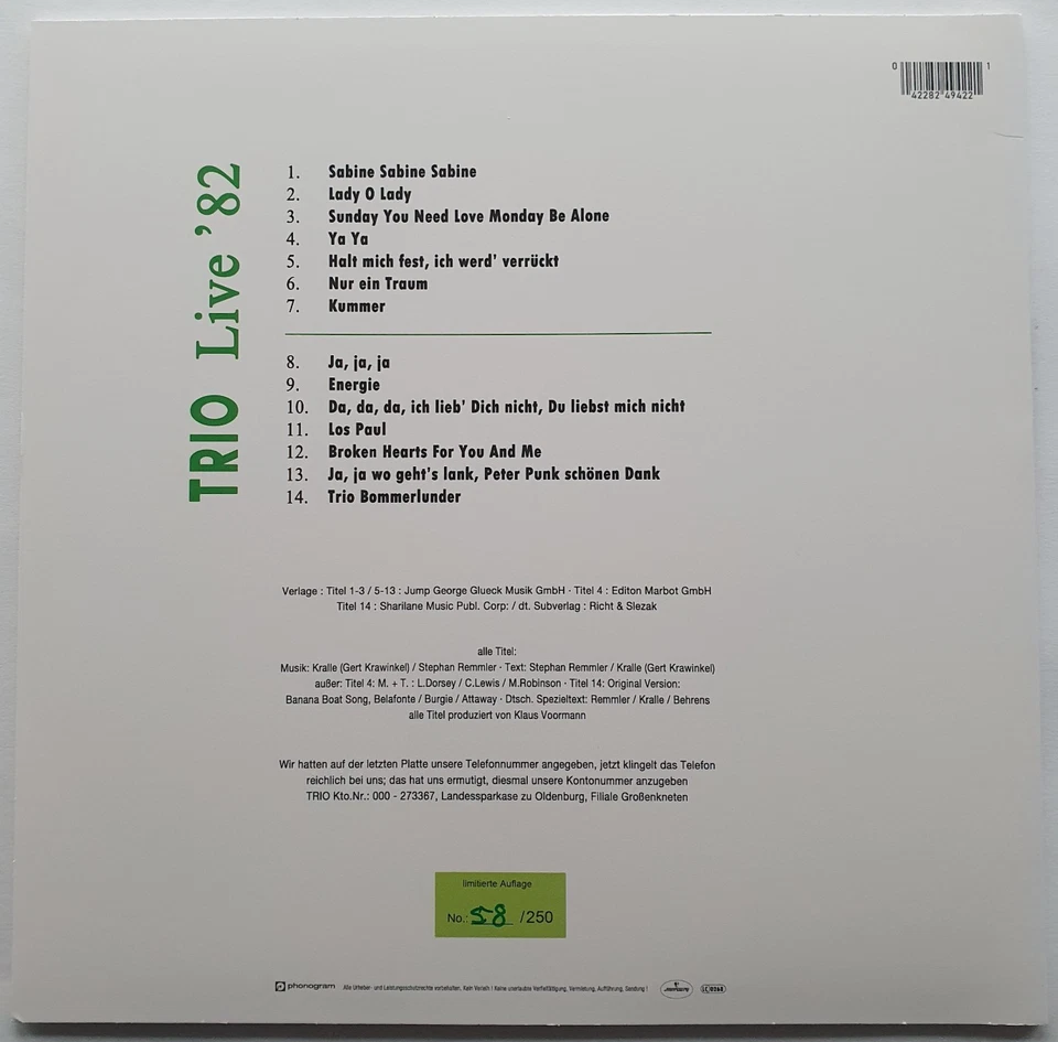 Trio – Live Im Frühjahr 82 (LP), weißes Vinyl, limitiert und nummeriert, neu (M) - Bild 3 von 4