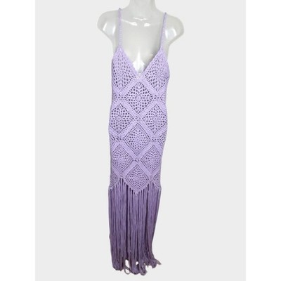 LINE & DOT Wandering Lavender Crochet Fringe Maxi Dress Size Medium  Festival | eBay
