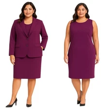 Chadwicks Burgundy Plum Skirt Suit Size 16 Sleeveless Sheath Dress & Blazer Set