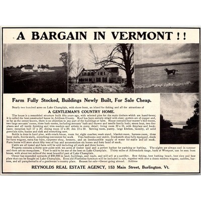 Reynolds Real Estate Agency A Bargain Burlington VT 1908 Magazine Ad SAH1-3