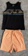 Tommy Bahama Boys 2 Piece Outfit Set Top  Shorts Black Peach Size M 7/8 A-12 