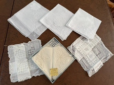 Lot of 8 White VTG Hankies NEW  Used BORDER LACE WEDDINGS TEA SHOWERS D8