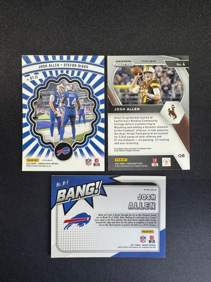 3) Josh Allen Prizm Draft Red White Blue Optic Tuddys Mosaic Bang