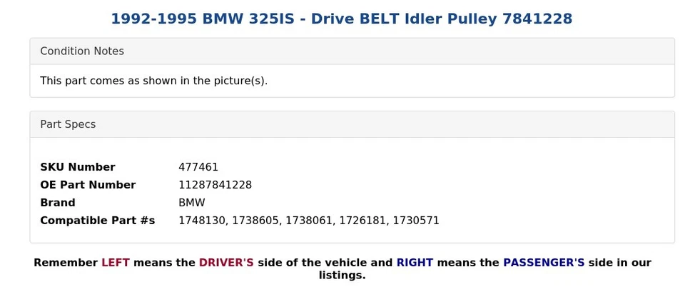 BMW 325IS 1992-1995 - polea loca correa de transmisión 7841228 Foto 4 de 4