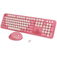 Wireless Keyboard,Cute Colorful 104 Keys Typewriter Round Keycaps Keyboard fo...