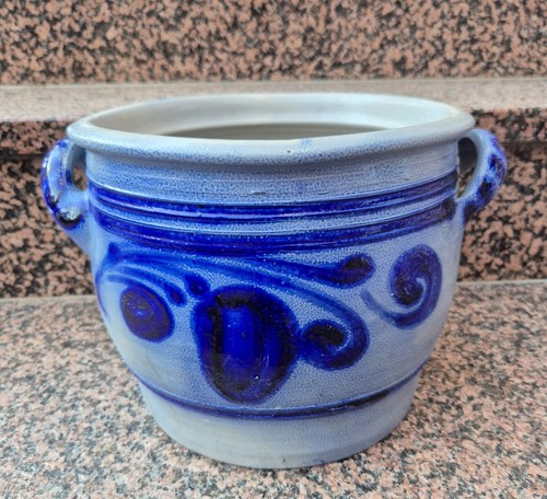 Schmalztopf Fermentiertopf Steinguttop blau 6 l Liter neu