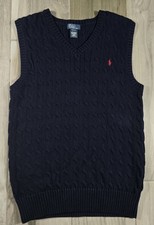 Polo Ralph Lauren Youth Boys XL 18-20 Cable Knit Cotton Sweater Vest Navy Blue