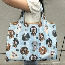 Reusable, Foldable, tote ,shopping bag . Cute Dachshund Print