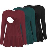 3pc Women’s Nursing Strechy  Top Long Sleeve Scoop Neck Breastfeeding top Size L