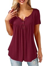 Ladies Cut Out Button Up TShirt Blouse Solid Tunic Summer Tops, Short Sleeve...