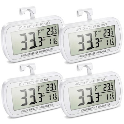 4-Pack Waterproof Digital Fridge Thermometers - Large LCD & Max/Min Function