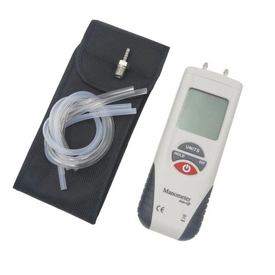 Digital Manometer Air Pressure Differential Gauge Kit 55H2O To +55H2O Data Hold 