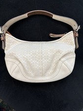 Vtg Coach 6351 Monogram Logo Leather Soho Hobo Bag Beige Y2K Shoulder Bag