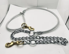 WHITE 5-ft Cable & Chain SS Dog Leash Lead Heavy Duty Waterproof Brass Snaps