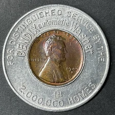 BENDIX Automatic Washer Lucky Penny Encased Coin 1949-D Lincoln Wheat Cent