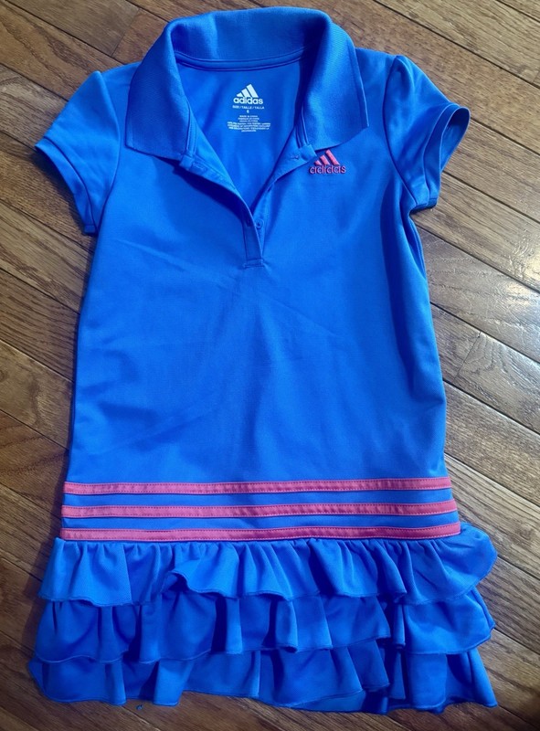 Adidas Girls Tennis Dress Size 6T Blue w/ Pink Stripes Sports Polo