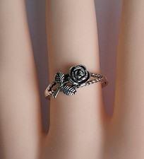 Zierlicher 925 Silber Ring Größe 50 – Rosenmotiv mit Blüte und Blättern – 1 g