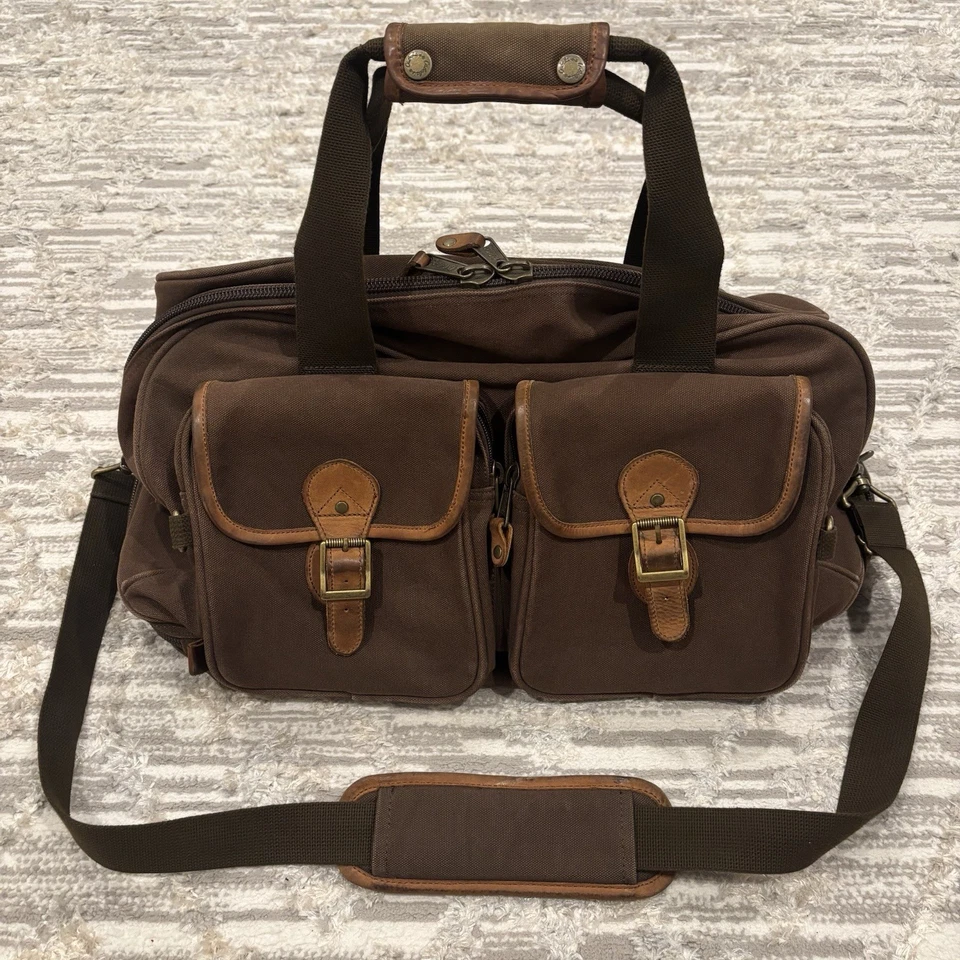 Vintage Cabela’s Leather Canvas Duffle Bag Carry On Travel Work Shoulder Rare - Image 2 of 4