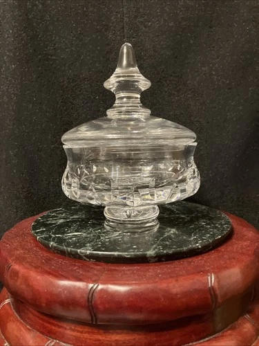 WATERFORD Crystal Candy Dish / Powder Jar Pointed Lid Footed Vintage Rare