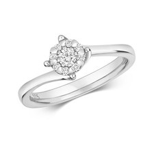 Real Diamond Twist Engagement Ring 9ct White Gold Brilliant Set Size J - Q