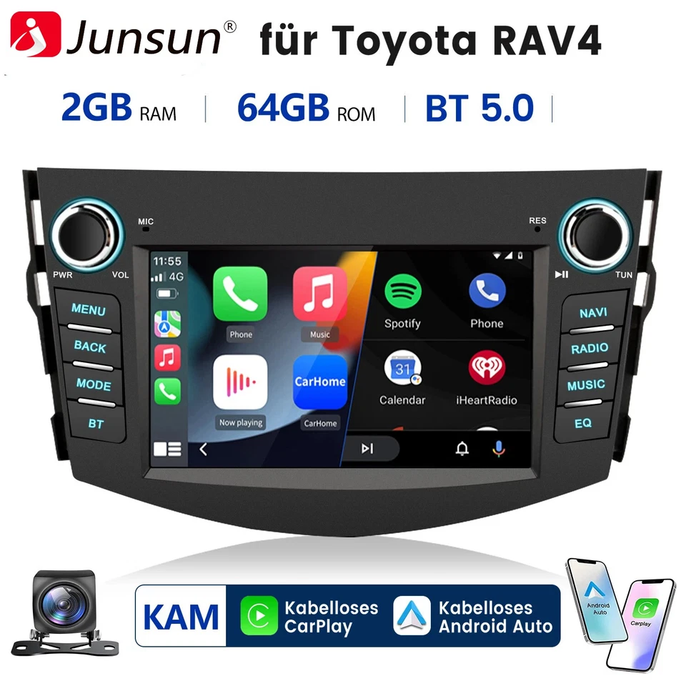 Für Toyota RAV4 2006-2012 Android 15 Carplay Autoradio GPS Nav WIFI SWC 64G +KAM