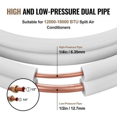 Mini Split AC Line Set 7620 mm Kupferschlauchanschlusskabel 6.4x12,7 mm