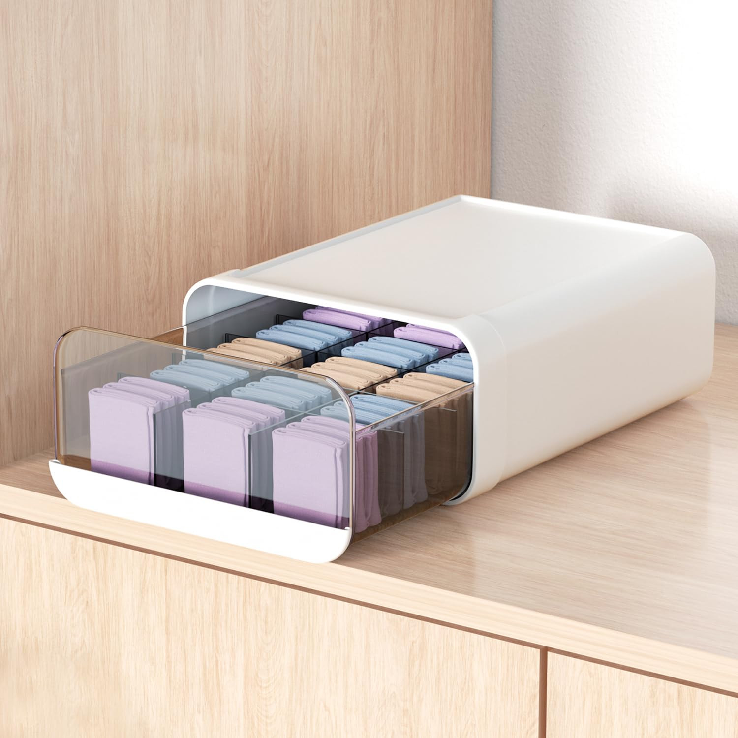 Underwear Organizer Drawer, 15 Cells Plastic Sock Underwear Storage Drawer, S...