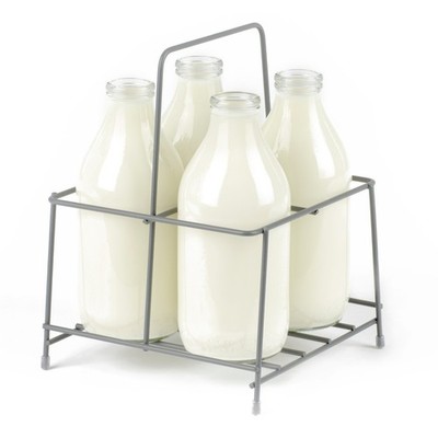 LIVIVO Draht Milchflaschenhalter 4 Flaschen Metall Trägerkiste