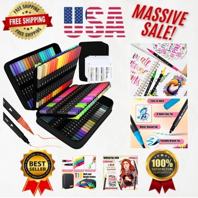 Dual Tip Coloring Markers - 110 Vibrant Colors & Storage Case Included