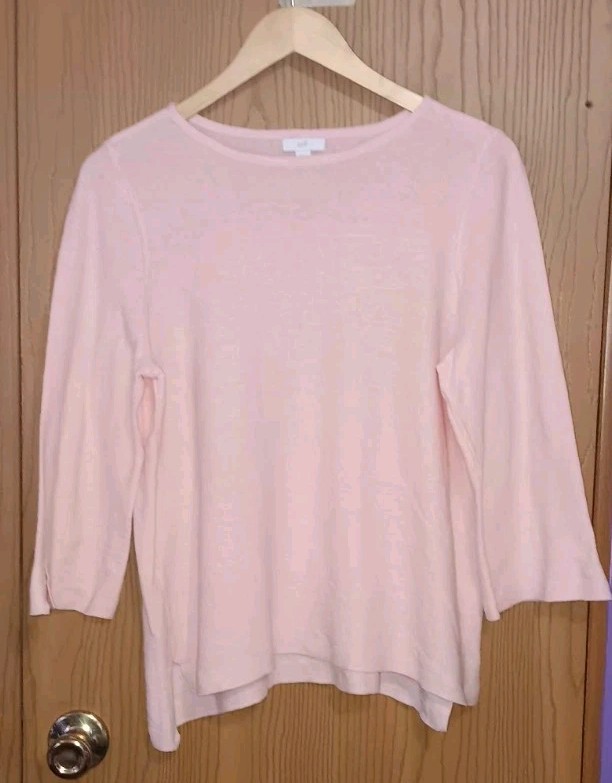 J Jill 3/4 Sleeve Tunic Blouse Top Womens Size Medium Blush Pink Linen Blend...